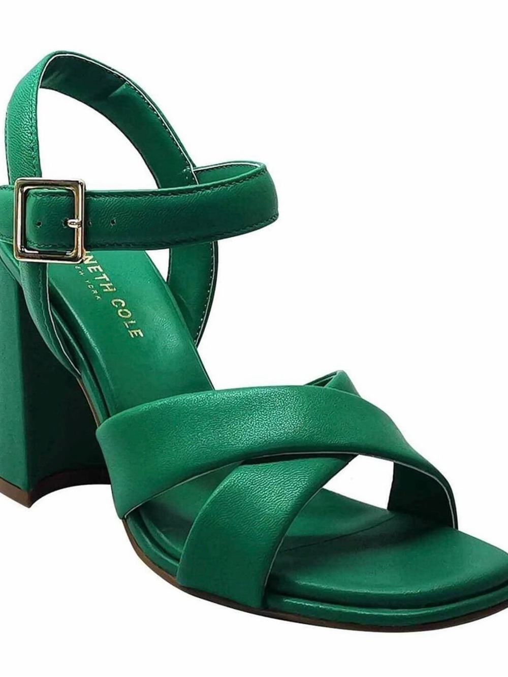 Kenneth Cole Emerald Green Leather Block Heel Sandals
